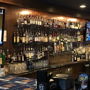 Local beers on tap, large whiskey collection and spirits.