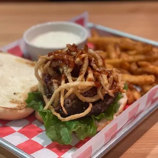 Brisket Burger with fries  Burger was cooked to perfection and the fries were AMAZING!!!