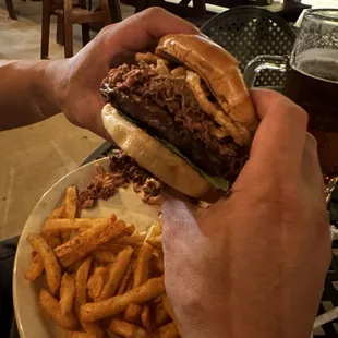 Brisket burger and fries