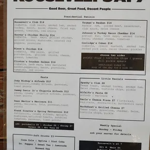 Back of menu