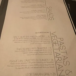 Entrees Menu