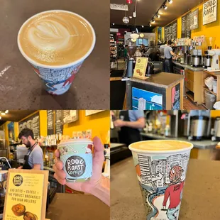a collage of a coffee shop