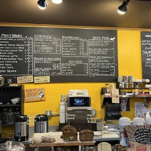 a menu on the wall