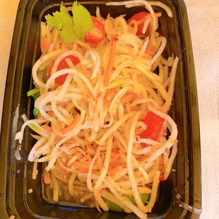Papaya salad. I'm not a spicy person and this had just the right kick for me.