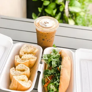 Sous Vide Pork Belly Banh Mi, Garlic Bread, Vietnamese Iced Coffee | IG: @joyyeats