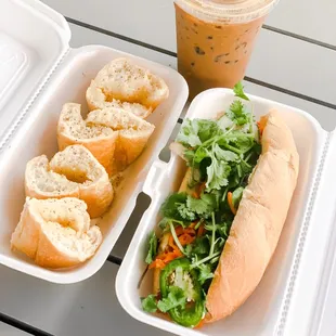 Sous Vide Pork Belly Banh Mi, Garlic Bread, Vietnamese Iced Coffee | IG: @joyyeats