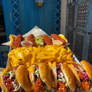 Sliders with cheese, cheese fries, tenders with cheese. Side of Our signature STARZ sauce &amp; honey.