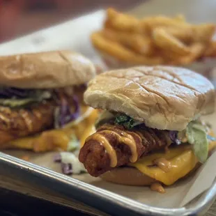 a chicken sandwich and french fries