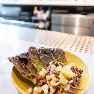 SHIITAKE LARB | forbidden rice | compressed apple | hazelnut