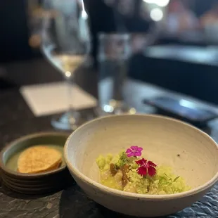 a bowl of food on a table