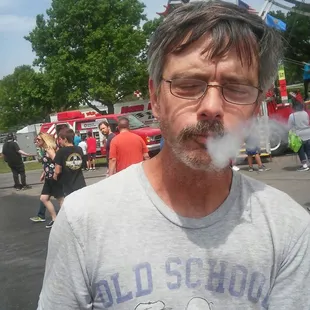 GroovyGrubGuy breathing like a dragon.