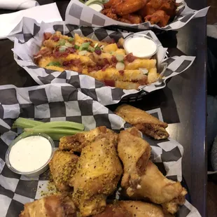 Lemon Pepper chicken wings, Rooster Fries and Buffalo wings. So gooood!