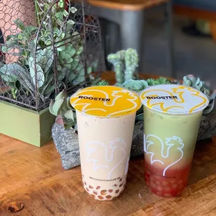 RooRoo Milk Tea and Strawberry Matcha Milk Tea