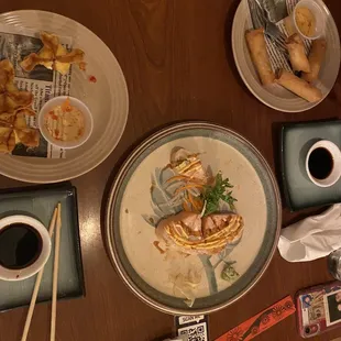 angle roll, Crab Rangoon, and Crispy Spring Roll
