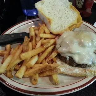 Mushroom Swiss with fries