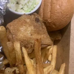 Chicken Coleslaw, fries , dinner roll