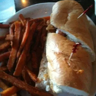 a chicken sandwich and french fries