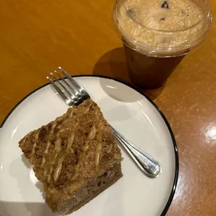 coffee cake and maple iced latte
