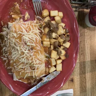 a plate of food and a fork
