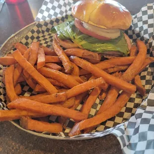 Chicken Club withSweet potato fries which needed to be fried more.