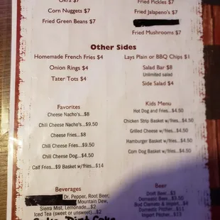 a menu for a restaurant