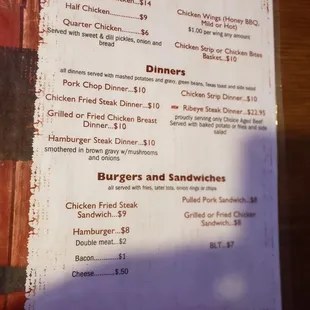 a menu for a restaurant