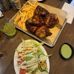 Whole Pollo a la brasa w/ salad and fries