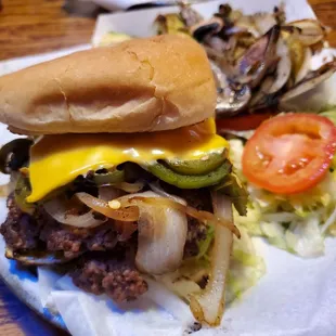 Double burger add jalapenos and grilled onions