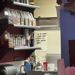 Interesting sign in the back break down the boxes when cleaning