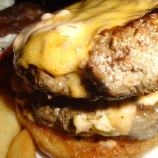 The Roadhouse Burger, close-up.