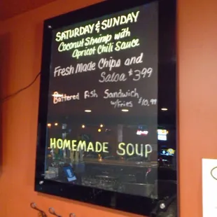 Menu board with daily specials.