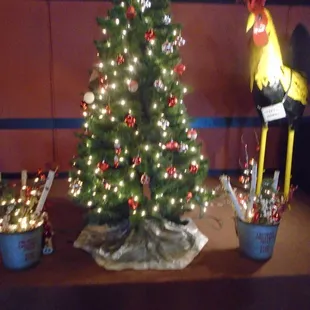 The music stage in back - Christmas display.