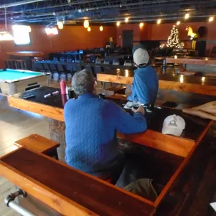 The dining room and the stage - on the left when you walk in.