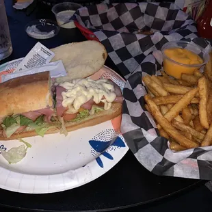 Ham and Cheese Hoagies and Cheese Fries. Excellent.