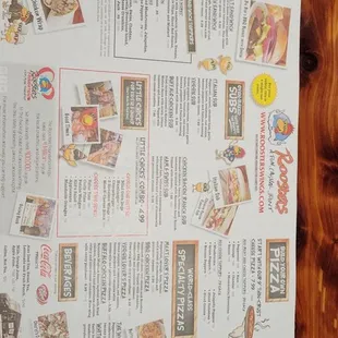 a menu on a wooden table