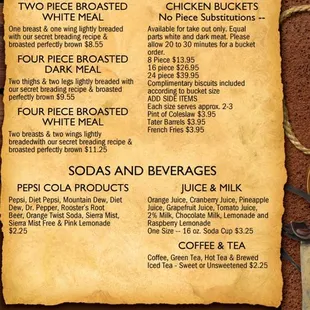 the menu for the restaurant