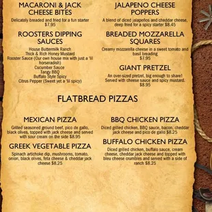 the menu for the restaurant