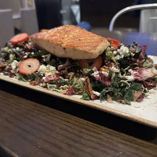 Chef Chris Seasonal Kale Salad with Salmon on top