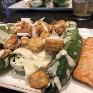 Caesar salad with salmon