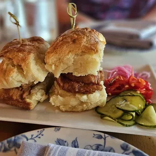R&amp;B biscuits with fried chicken and hot honey