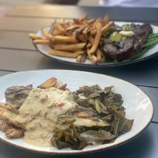 two plates of food on a table