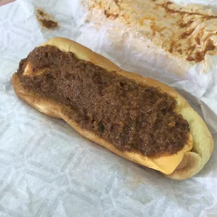 Chili cheese hotdog