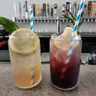 two glasses of cold beverages