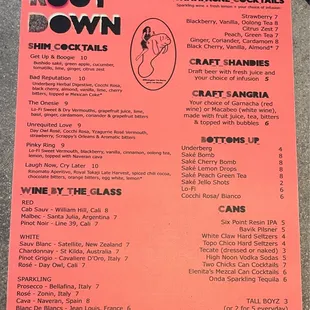 Drink menu