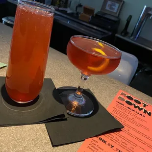 Left: blackberry vanilla champagne cocktails Right: unrequited love