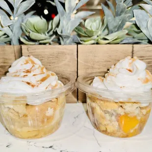 two desserts in plastic containers