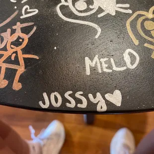  table with writing on it