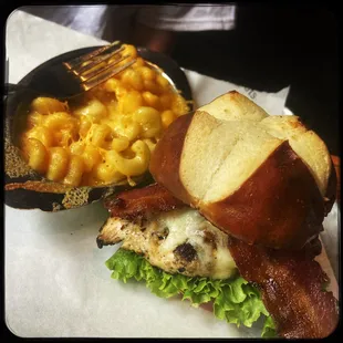 Chicken clucker with side of Mac