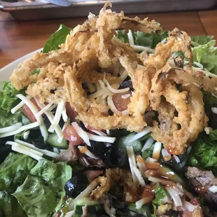 Chopped salad with a side of brisket.  The onion straws were so good on this salad.