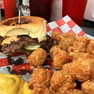 Impossible burger and tots